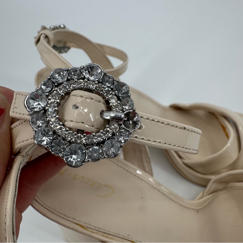 Circus by Sam Edelman Nude Patent Block Heel Sandals with Rhinestone Buckle - Picture 6 of 10